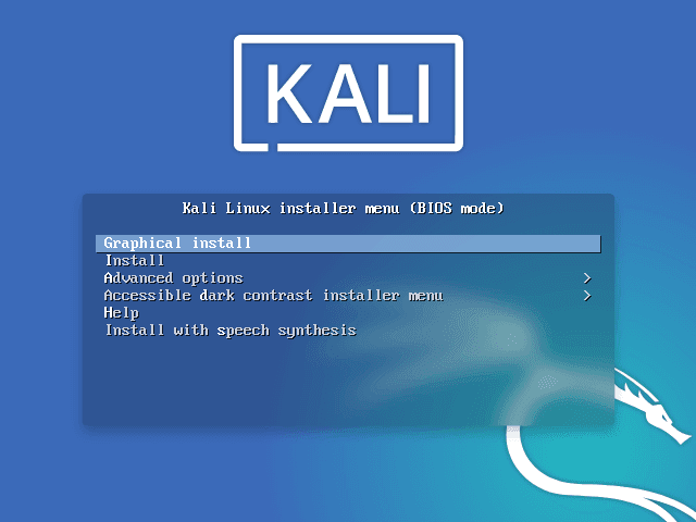 Kali installer boot menu