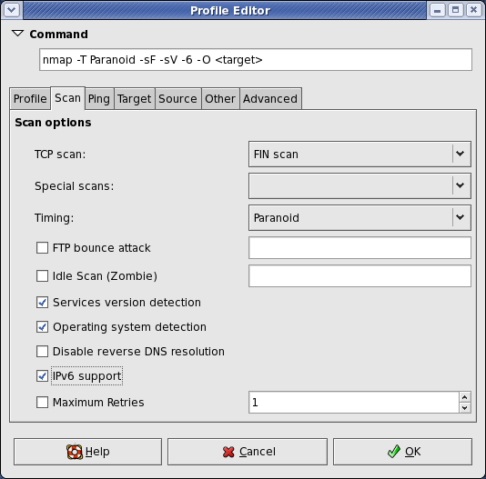 Zenmap profile editor screenshot